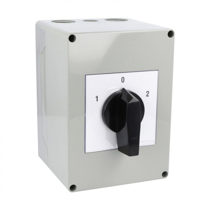 Comutator cu came 63A 18.5kW 3 poli 1-0-2 IP65 rotativ inchis comutator inversor motor trifazat in carcasa din plastic 125X175mm cu maner negru [1]