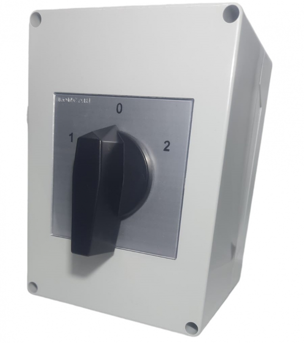 Comutator cu came 63A 18.5kW 3 poli 1-0-2 IP65 rotativ inchis comutator inversor motor trifazat in carcasa din plastic 125X175mm cu maner negru [5]