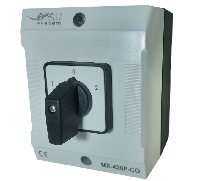 Comutator 20A 4kw 1-0-2 4 poli 400V AC IP65 industrial aplicat casetat  pentru transfer manual [2]
