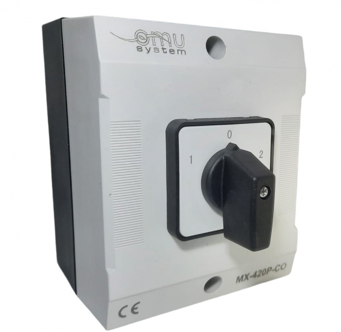 Comutator 20A 4kw 1-0-2 4 poli 400V AC IP65 industrial aplicat casetat  pentru transfer manual [1]