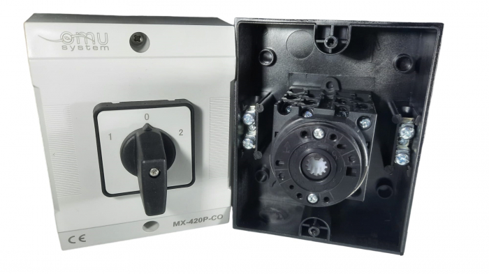 Comutator 20A 4kw 1-0-2 4 poli 400V AC IP65 industrial aplicat casetat  pentru transfer manual [4]
