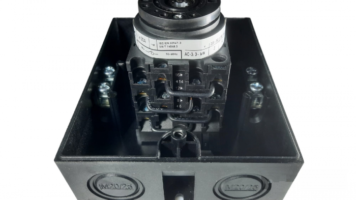 Comutator 20A 4kw 1-0-2 4 poli 400V AC IP65 industrial aplicat casetat  pentru transfer manual [5]