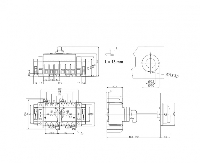 Comutator sursa 3x125A 3 poli 125A 1-0-2  rotativ modular montare pe sina [3]