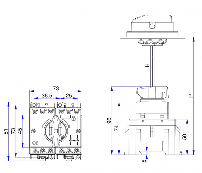 Comutator sursa 3x63A 3 poli 63A 1-0-2 rotativ modular  montare pe sina [5]