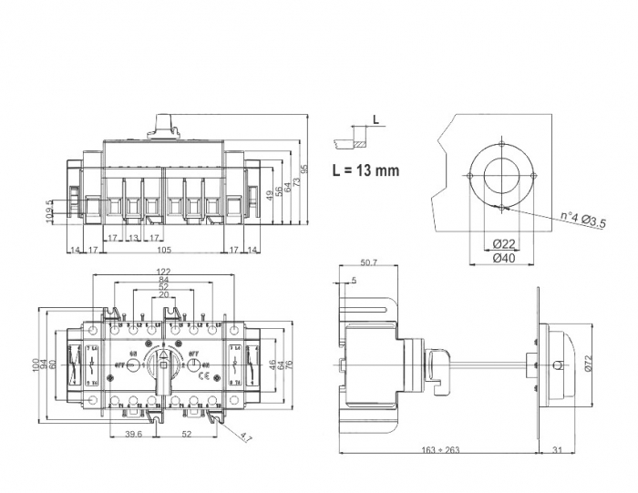 Comutator sursa 3x80A 3 poli 80A 1-0-2  rotativ modular montare pe sina [4]