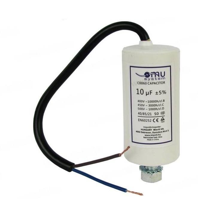 Condensator de operare 10μF 450V AC cu cablu șurub M8 cu piulita fir de 20cm [1]
