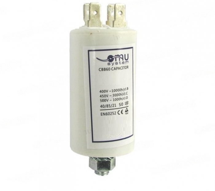 Condensator de operare 60μF 450V AC cu șurub M8, piuliță (6.4x0.8mm) [1]
