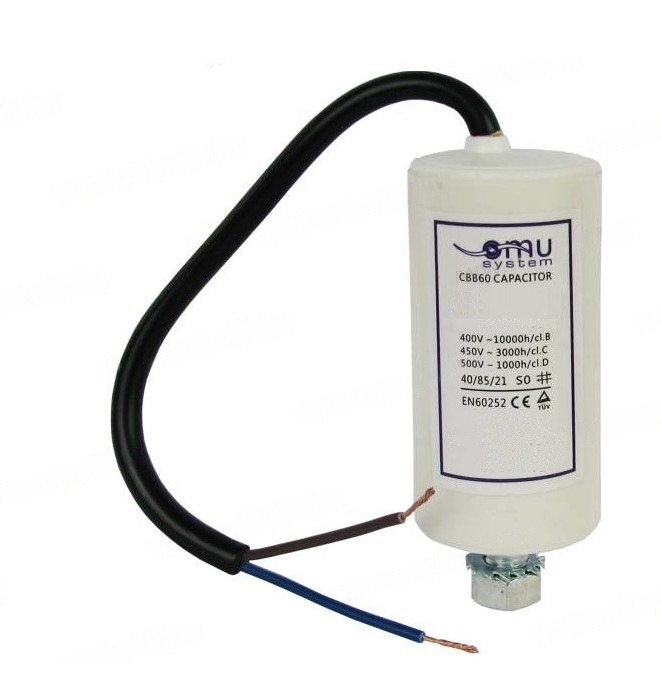 Condensator de operare 8μF 450V AC cu cablu șurub M8 cu piulita fir de 20cm [1]