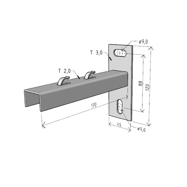 Consola 170x120mm NPZM150 electro-galvanizata suport pentru prindere canal cablu din sarma mesh 150mm, susținere maxim 86 kg [2]