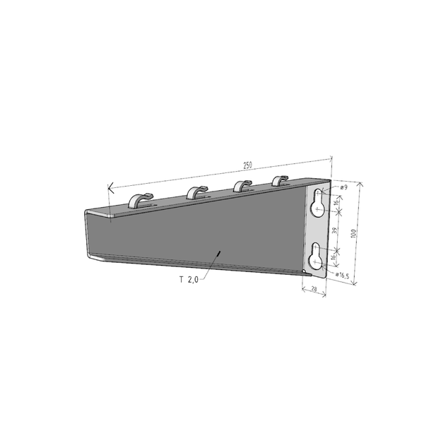 Consolă 250x100mm NZM250 electro-galvanizată suport pentru prindere canal cablu din sârmă mesh 250mm, susținere maxim 110 kg [2]