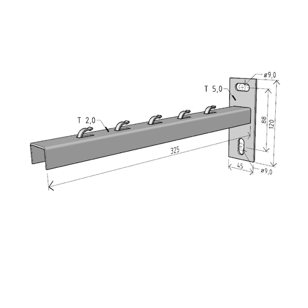 Consola 325x120mm NPZM300 electro-galvanizata suport pentru prindere canal cablu din sarma mesh 300mm, susținere maxim 80 kg [2]