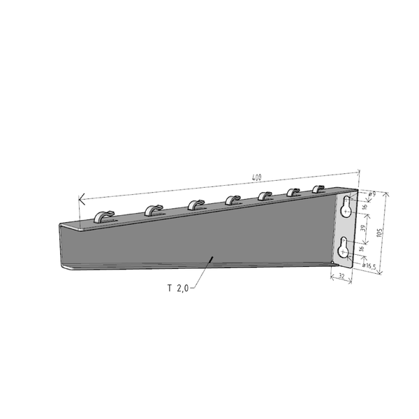 Consolă 400x105mm NZM400 electro-galvanizată suport pentru prindere canal cablu din sârmă mesh 400mm, susținere maxim 130 kg [2]
