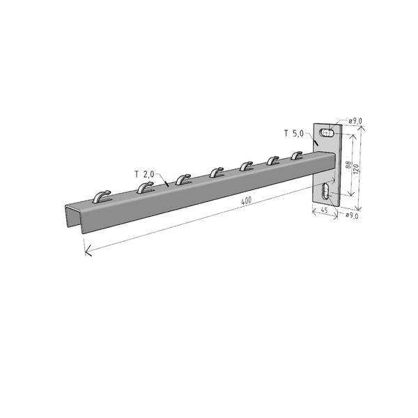 Consola 400x120mm NPZM400 electro-galvanizata suport pentru prindere canal cablu din sarma mesh 400mm, susținere maxim 78 kg [2]