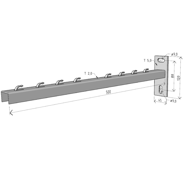 Consola 500x120mm NPZM500 electro-galvanizata suport pentru prindere canal cablu din sarma mesh 400mm, susținere maxim 75 kg [2]