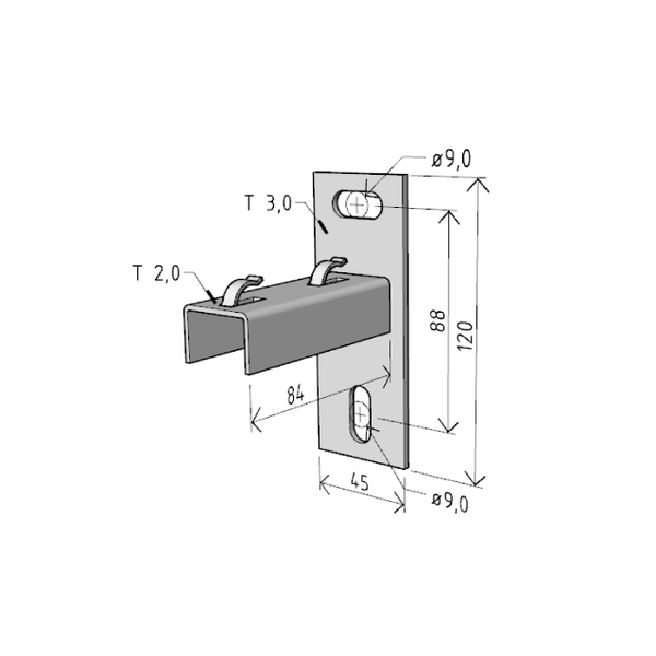 Consola 84x120mm NPZM50 electro-galvanizata suport pentru prindere canal cablu din sarma mesh 50mm, susținere maxim 90 kg [2]