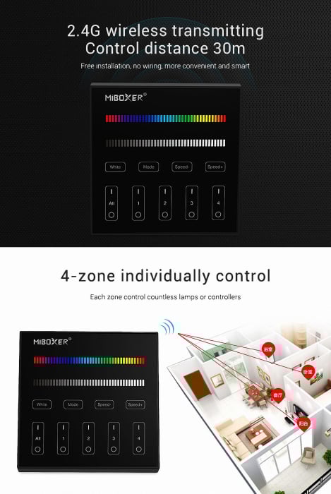Controller Mi-Light B3 MiBoxer Group Control grup zonă telecomandă perete, negru DIM+RGBW [3]