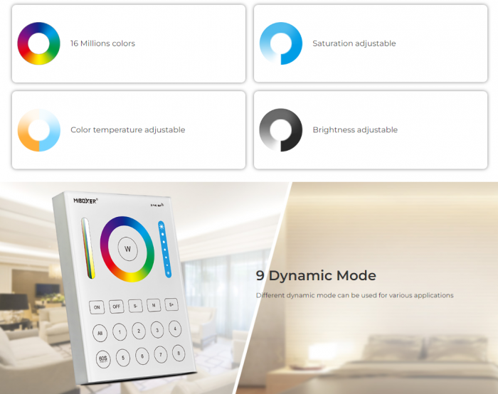 Controller Mi-Light B8 Miboxer Group Control luminozitate, telecomandă cu 8 zone montată pe perete, controler alb pentru temperatura culorii DIM+RGB+CCT [5]