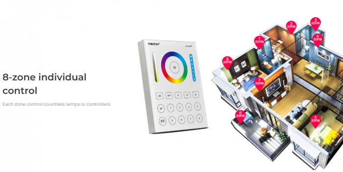 Controller Mi-Light B8 Miboxer Group Control luminozitate, telecomandă cu 8 zone montată pe perete, controler alb pentru temperatura culorii DIM+RGB+CCT [6]