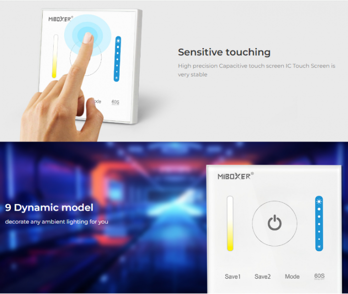 Controller Mi-Light P2 MiBoxer LED Panou alb de perete 2 în 1 Benzi LED, IC cu ecran tactil capacitiv de înaltă precizie [8]