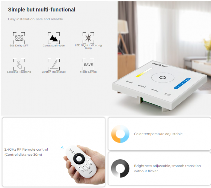 Controller Mi-Light P2 MiBoxer LED Panou alb de perete 2 în 1 Benzi LED, IC cu ecran tactil capacitiv de înaltă precizie [5]