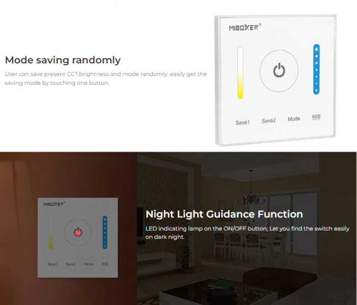 Controller Mi-Light P2 MiBoxer LED Panou alb de perete 2 în 1 Benzi LED, IC cu ecran tactil capacitiv de înaltă precizie [7]