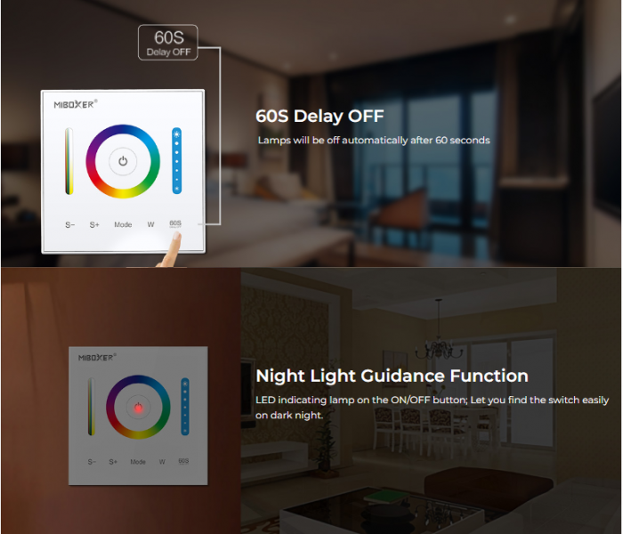 Controller Mi-Light P3 MiBoxer LED Panou alb de perete 2 în 1 Benzi LED dimabil RGB/RGBW/RGB+CCT, IC cu ecran tactil capacitiv de înaltă precizie [9]