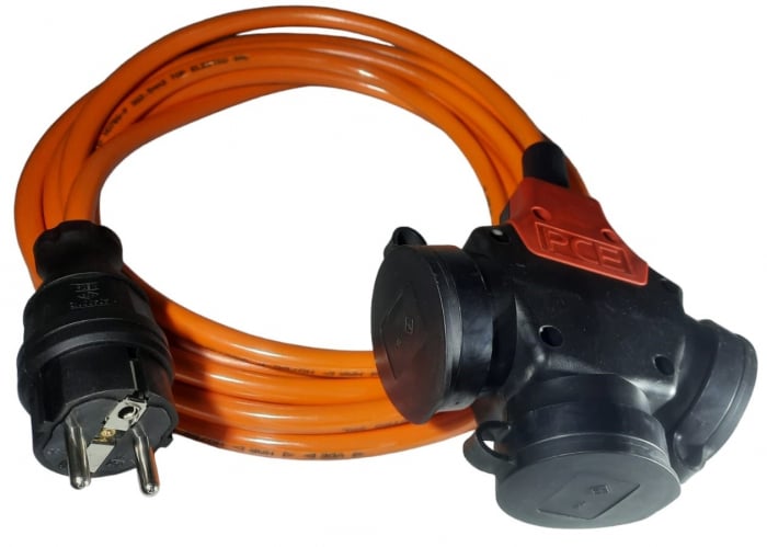 Cordon prelungitor 7.5 metri cu 3 prize cauciucate 16A cablu H07BQ-F 3G2.5 poliuretan rezistent la uleiuri si intemperii IP44 [1]