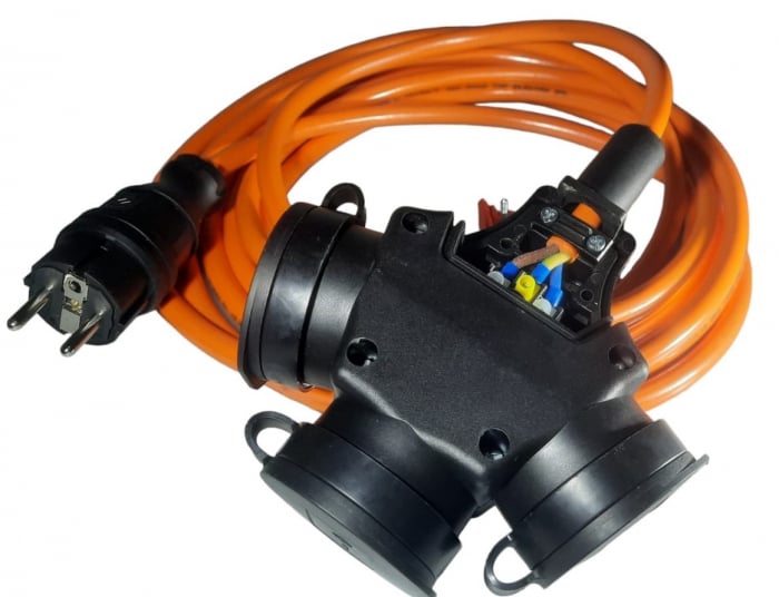 Cordon prelungitor 7.5 metri cu 3 prize cauciucate 16A cablu H07BQ-F 3G2.5 poliuretan rezistent la uleiuri si intemperii IP44 [4]