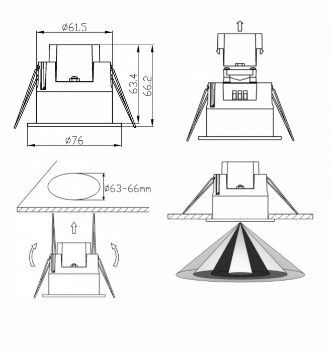 Detector senzor de prezență reală încastrat 360° 110-240V AC, detector de mișcare 24GHz 1200W ohmic reglabil IP54 [2]