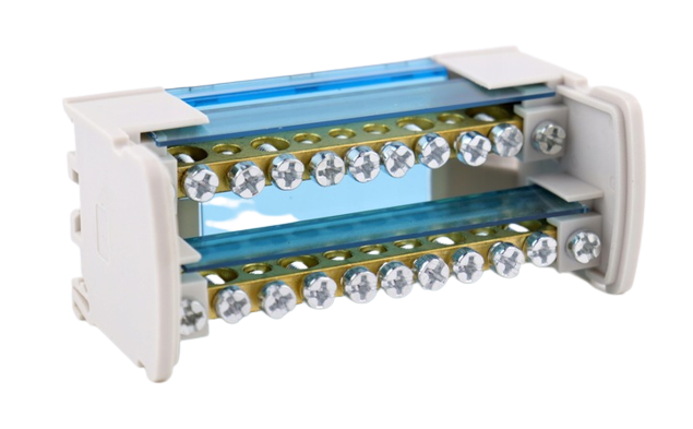 Distribuitor conexiuni 2 poli cu 11 gauri 125A 500V 100x51x45mm prindere pe sina DIN [3]