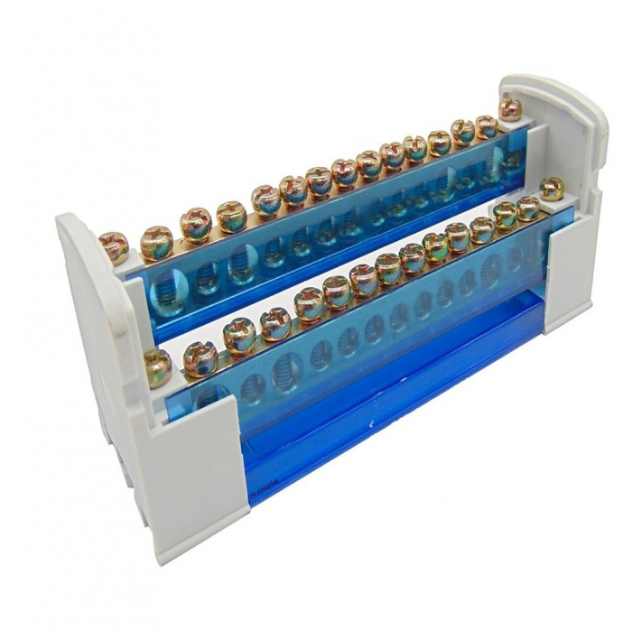 Distribuitor conexiuni 2 poli cu 15 gauri 125A 500V 132x51x45mm prindere pe sina DIN [3]