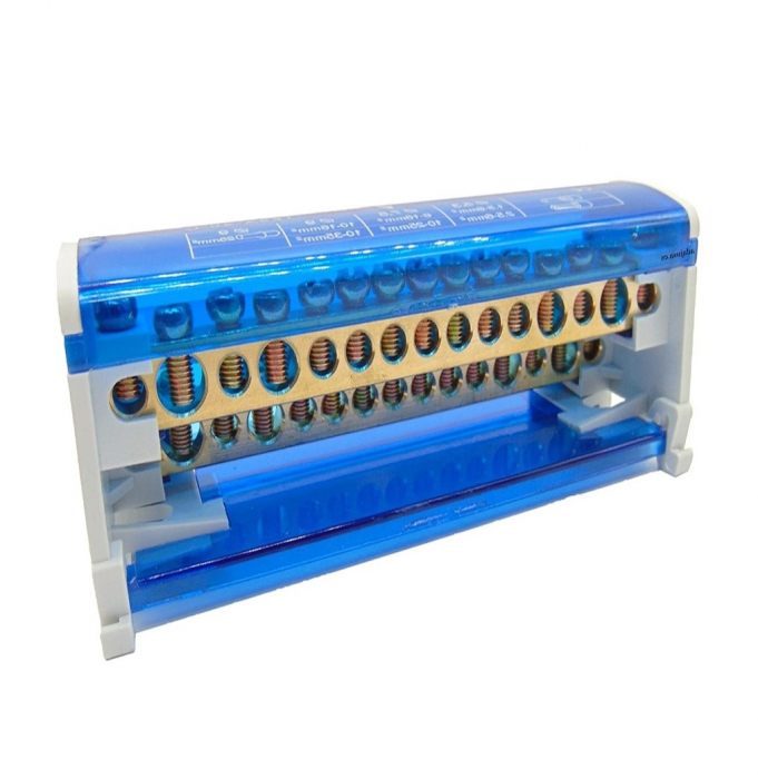 Distribuitor conexiuni 2 poli cu 15 gauri 125A 500V 132x51x45mm prindere pe sina DIN [2]