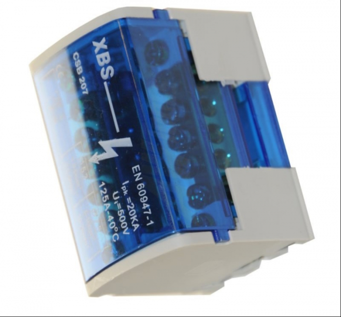 Distribuitor conexiuni 2 poli cu 7 gauri 100A 500V 65x51x45mm prindere pe sina DIN [4]