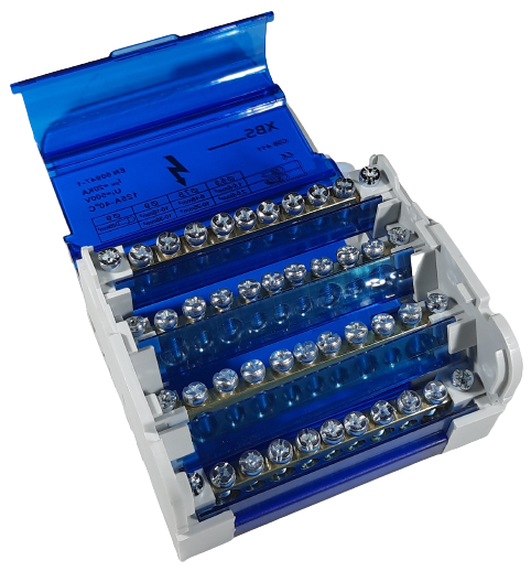 Distribuitor conexiuni 4 poli cu 11 gauri 125A 500V 100x51x88mm prindere pe sina DIN [3]