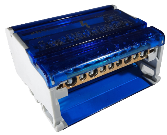 Distribuitor conexiuni 4 poli cu 11 gauri 125A 500V 100x51x88mm prindere pe sina DIN [1]