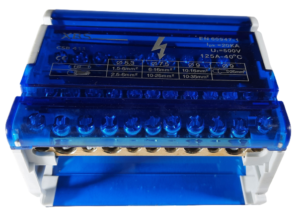 Distribuitor conexiuni 4 poli cu 11 gauri 125A 500V 100x51x88mm prindere pe sina DIN [4]