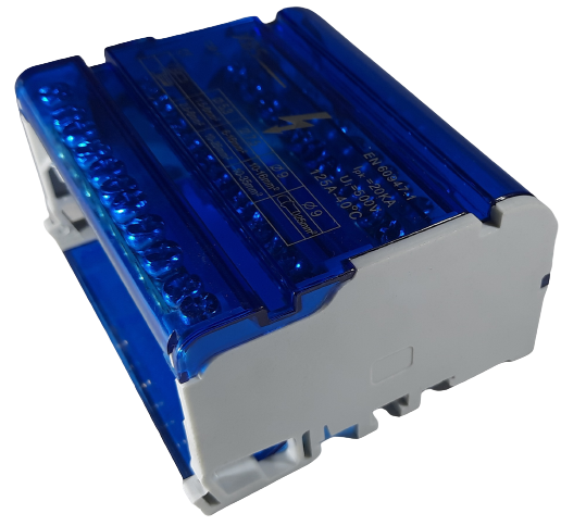 Distribuitor conexiuni 4 poli cu 11 gauri 125A 500V 100x51x88mm prindere pe sina DIN [5]