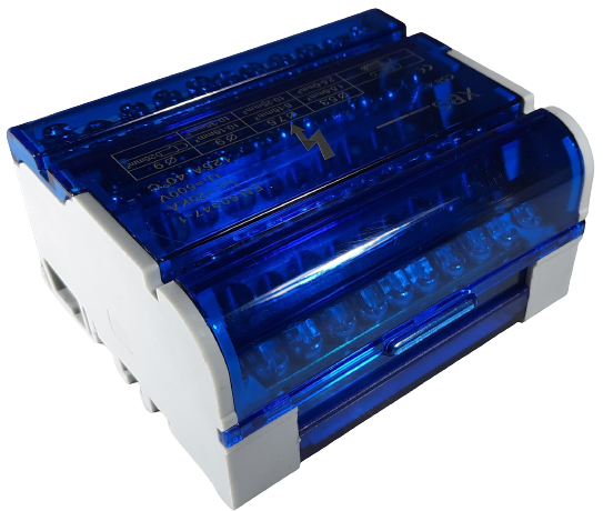 Distribuitor conexiuni 4 poli cu 11 gauri 125A 500V 100x51x88mm prindere pe sina DIN [2]