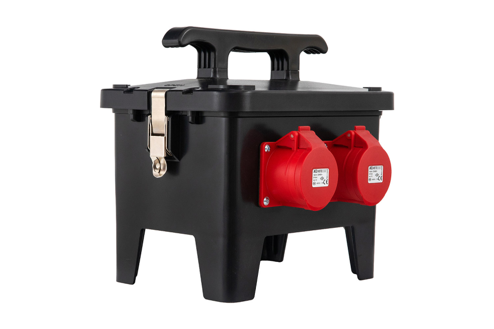 Distribuitor de curent, organizare de santier cu 2 prize 5 poli 16A si 4 prize 230V schuko, cu sigurante Schneider, intrare 2m cablu H07RN-F 5G4 si fisa 5 poli 32A si protectie diferentiala, IP44 [6]