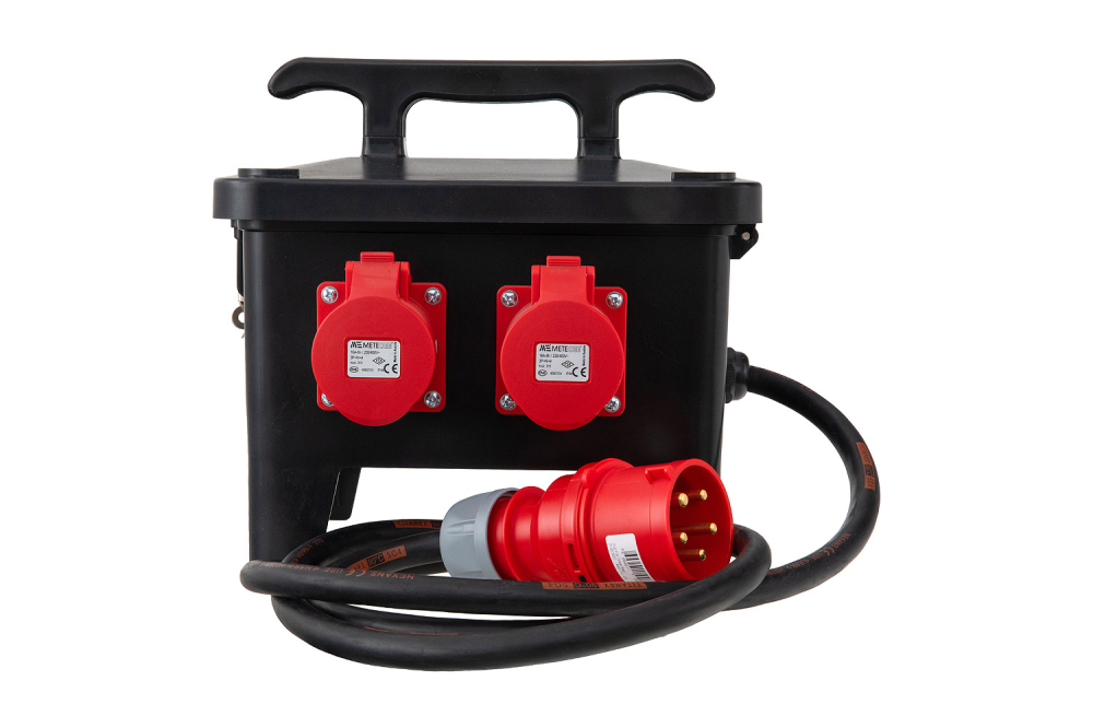 Distribuitor de curent, organizare de santier cu 2 prize 5 poli 16A si 4 prize 230V schuko, cu sigurante Schneider, intrare 2m cablu H07RN-F 5G4 si fisa 5 poli 32A si protectie diferentiala, IP44 [2]