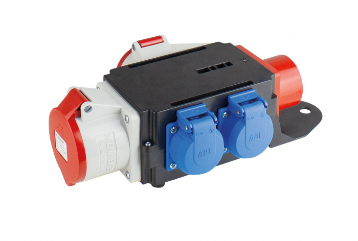 Distribuitor de curent trifazic MIXO CEE maxim 11kW intrare 5 poli 16A 400V iesire 5 poli 16A 400V, 5 poli 32A 400V si 2 prize schuko 230V IP44 [4]
