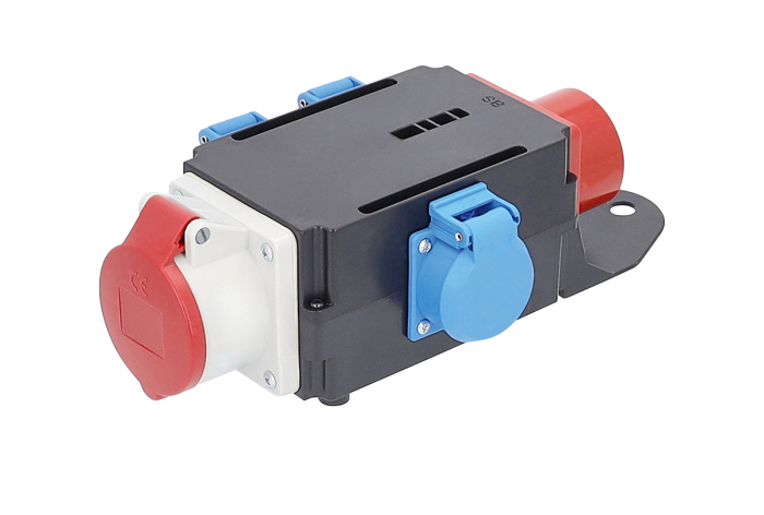 Distribuitor de curent trifazic MIXO CEE maxim 11kW intrare 5 poli 16A 400V iesire 5 poli 16A 400V si 3 prize schuko 230V IP44 [1]