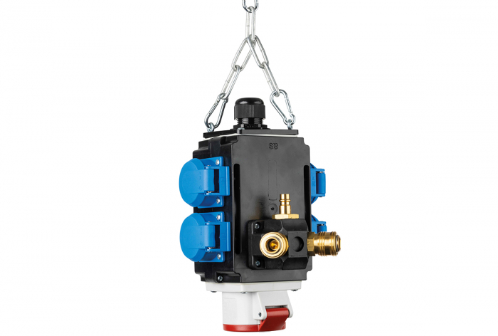 Distribuitor de energie suspendat 1 priza trifazica 400V 5 poli 16A IP44 si cu 4 prize monofazice schuko 16A IP44 cu conexiune la aer comprimat si conexiune de date [2]
