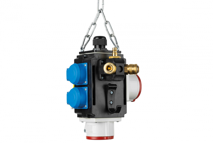 Distribuitor de energie suspendat cu 2 prize trifazice 400V 5 poli 16A IP44 si 2 prize monofazice schuko 16A IP44 cu conexiune la aer comprimat si conexiune de date [2]