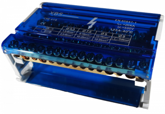 Distribuitor conexiuni 4 poli 125A 500V 132x51x88mm prindere pe sina DIN [2]