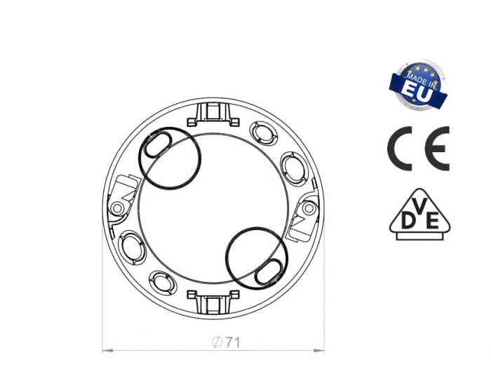 Doza aparataj rigips diametru: 68mm, adancime: 47mm cu gauri predecupate pentru cabluri si tuburi IP30 [4]