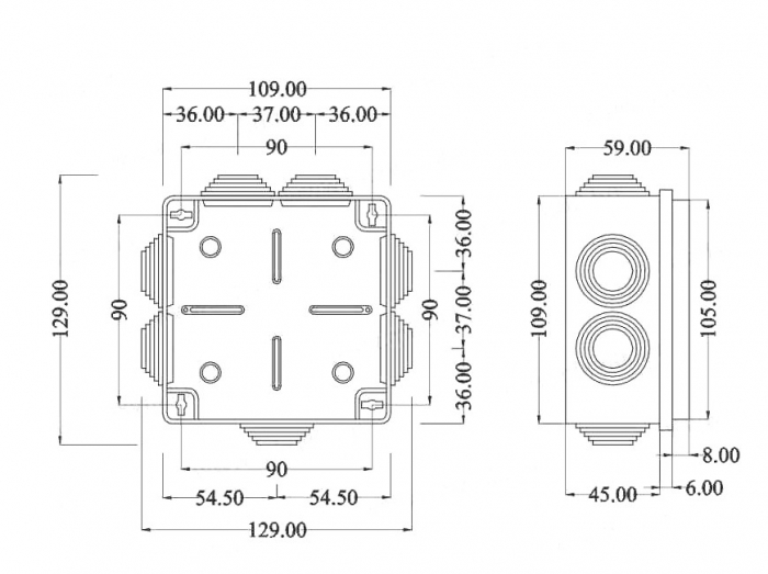Doza aplicata patrata 105x105x55mm IP55 pentru distributie jonctiune ABS rezitenta UV cu presetupe [2]