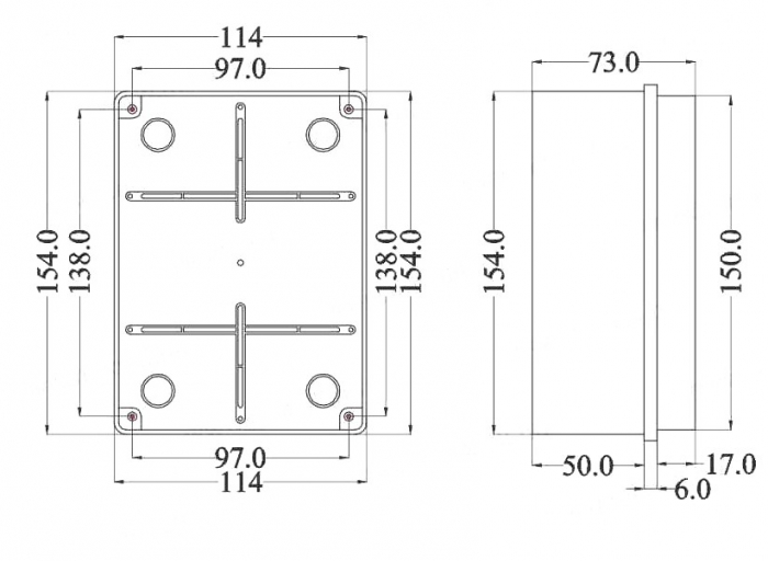 Doza aplicata patrata 150x110x70mm IP56 pentru distributie jonctiune ABS rezistenta UV fara presetupe margini netede [3]