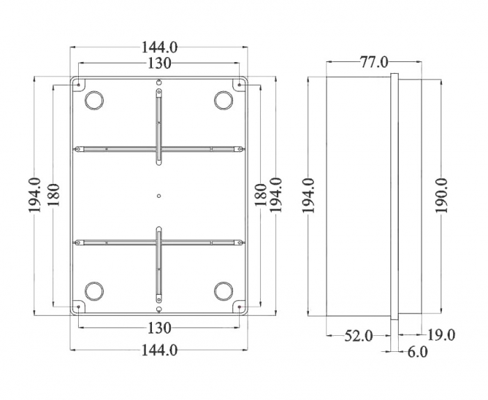 Doza aplicata patrata 190x140x70mm IP56 pentru distributie jonctiune ABS rezistenta UV fara presetupe margini netede [2]