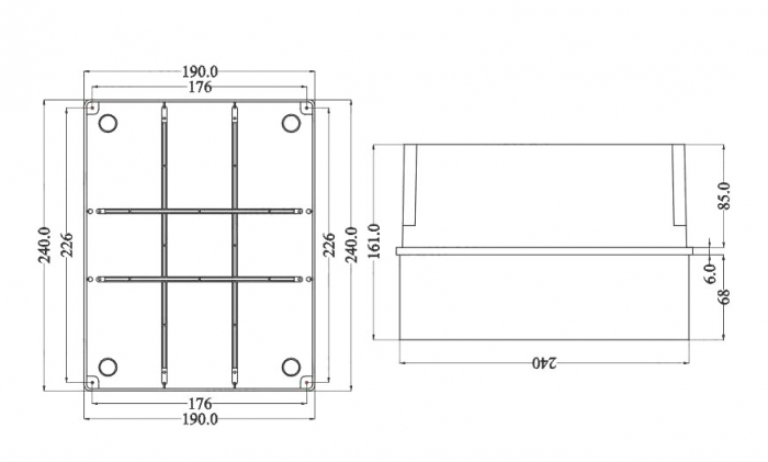 Doza aplicata patrata 240x190x160mm IP56 inalta pentru distributie jonctiune ABS rezistenta UV fara presetupe margini netede [2]